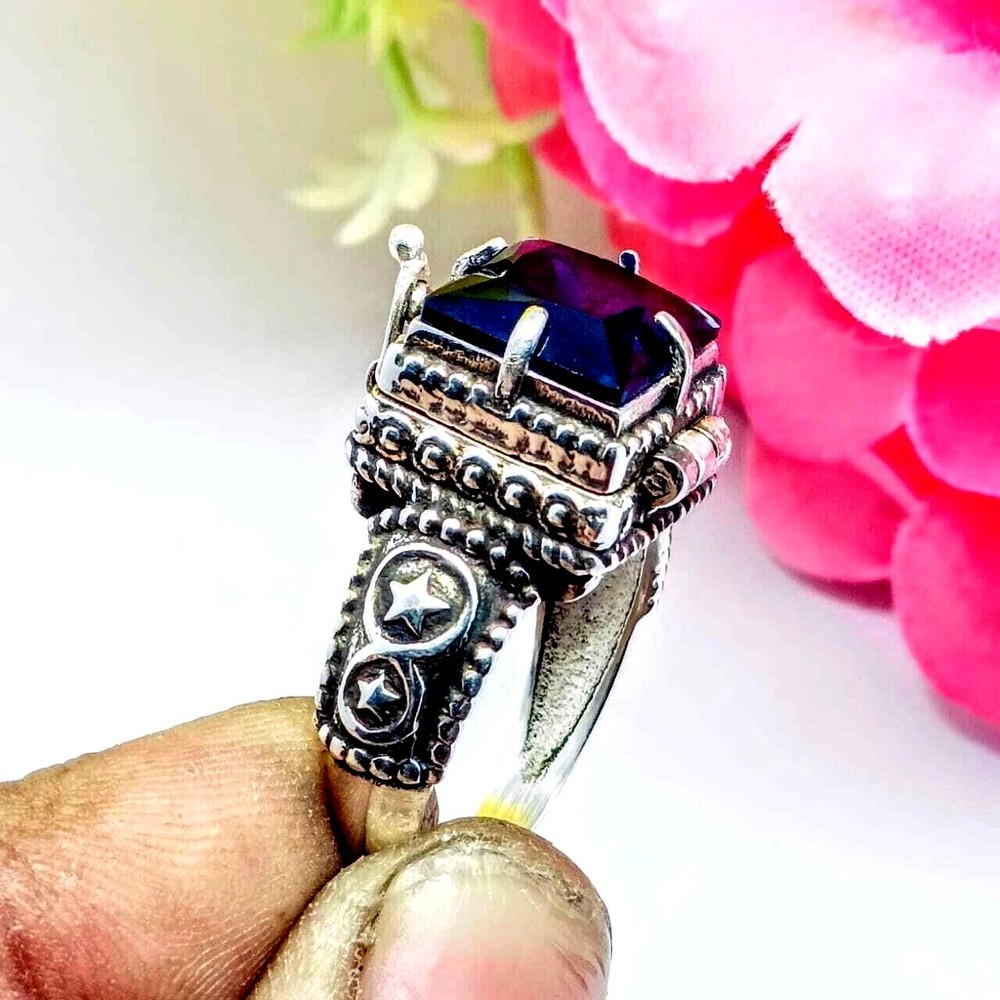Blue Sapphire "lab created Gemstone Handmade Poison Ring,925 Silver Poison Ring