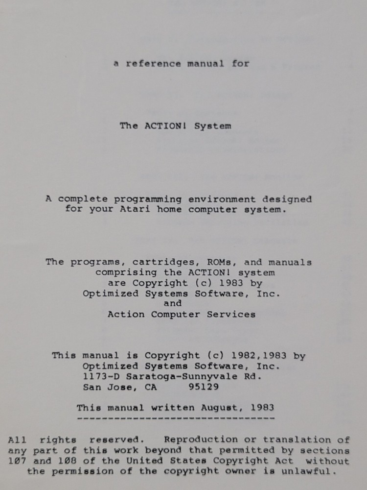 Action Atari 400 800 OSS Programming Language w/ Toolkit Run Time Disk + Manuals