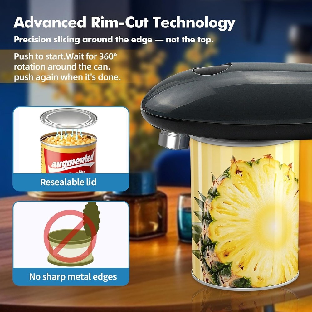 Automatic Electric Can Opener – One-Touch, Smooth Edge, Battery Operated