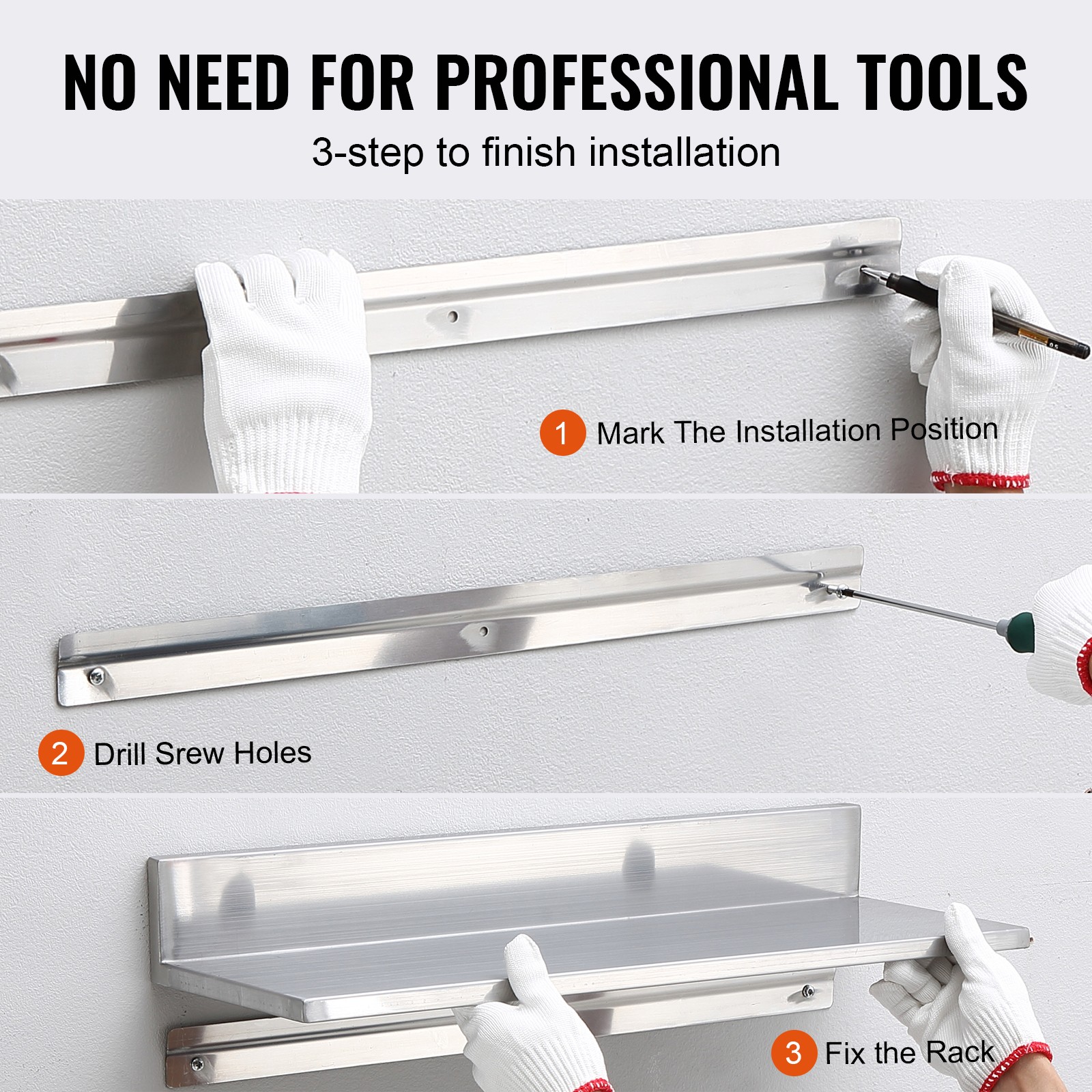 VEVOR 30" x 8.6" Stainless Steel Wall Mounted Shelf Kitchen Shelving 2 Pack