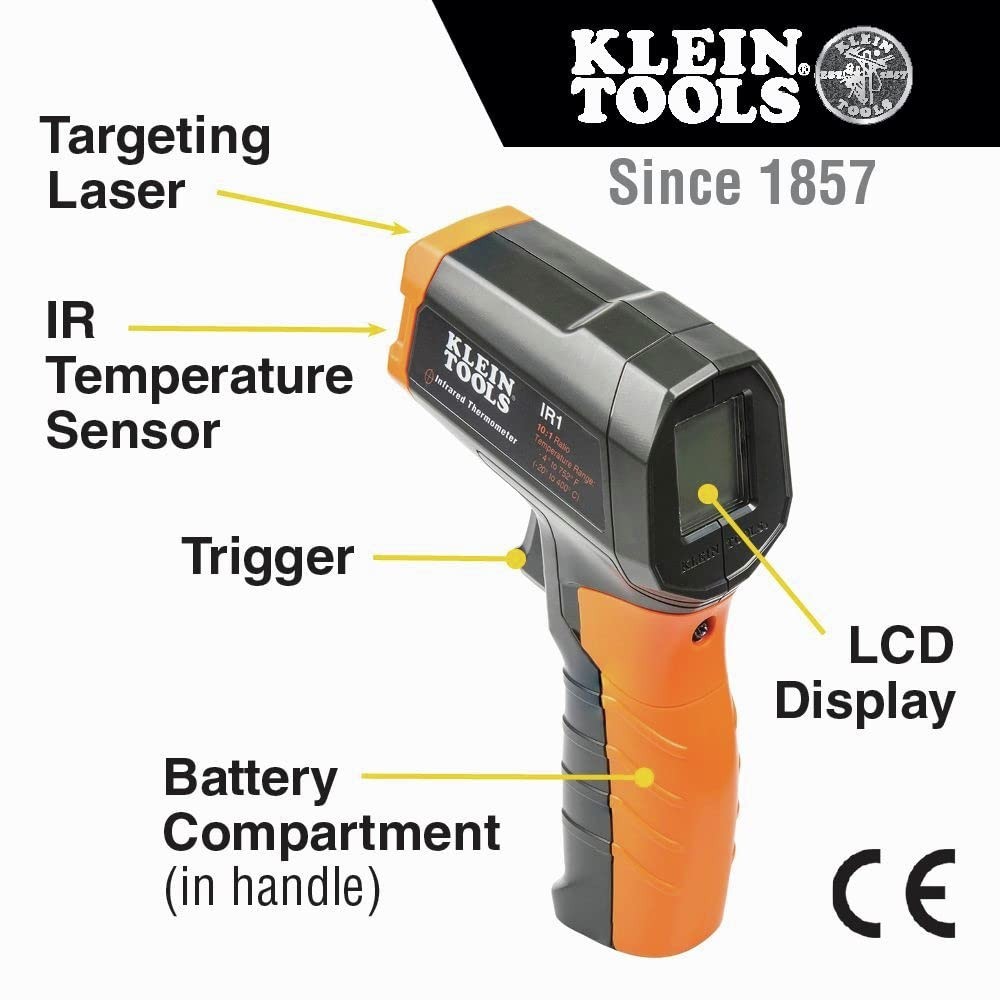 Klein IR Thermometer with Target Laser & Backlit Display | Durable & Efficient