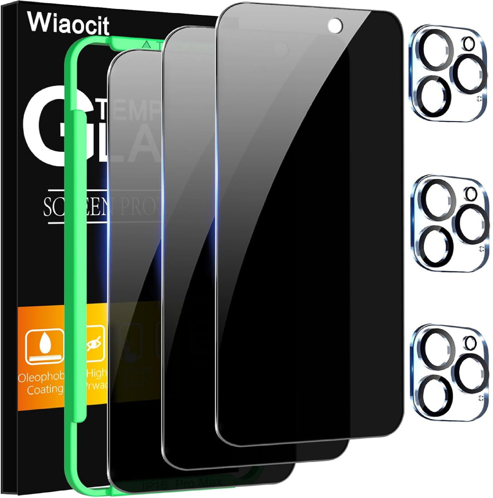 Wiaocit 3 Pack Tempered Glass Privacy Screen Protector for iPhone 16 Pro Max wit