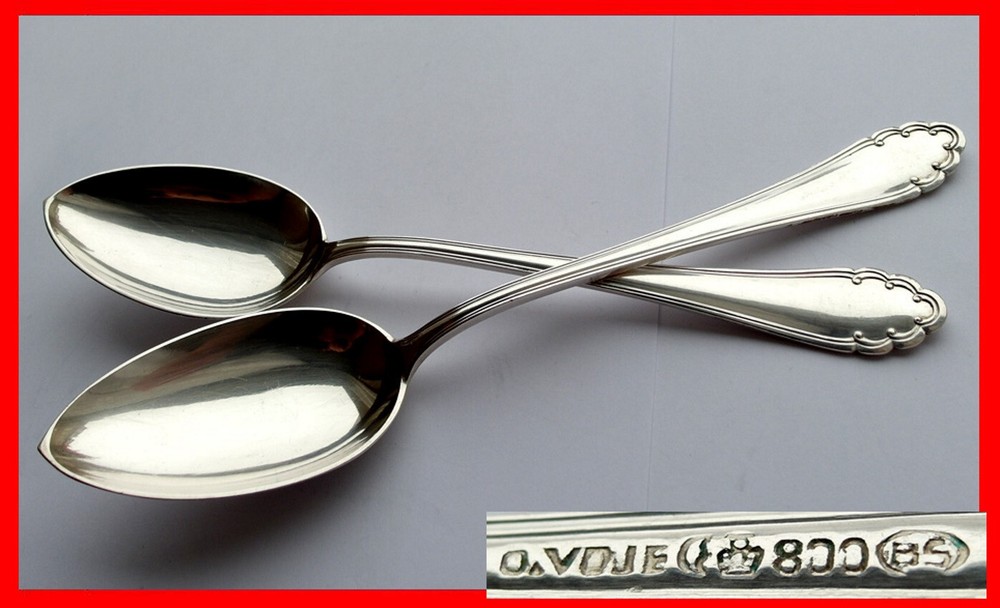 Pair, 2 Large Solid Tablespoons, O. Vojf, around 1929 E408