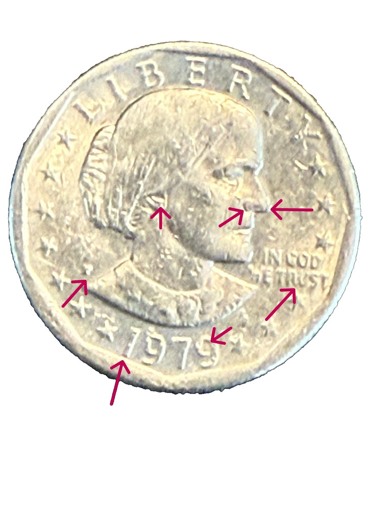 1979-P Susan B Anthony Dollar - Wide Rim with "ERRORS" Type 1