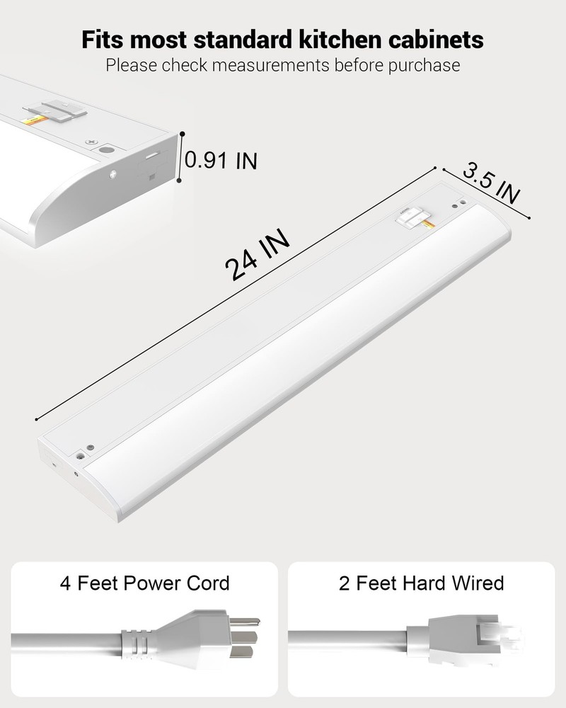 24 Inch LED Under Cabinet Light, Plug in Kitchen Lighting, 3CCT Selectable (3...