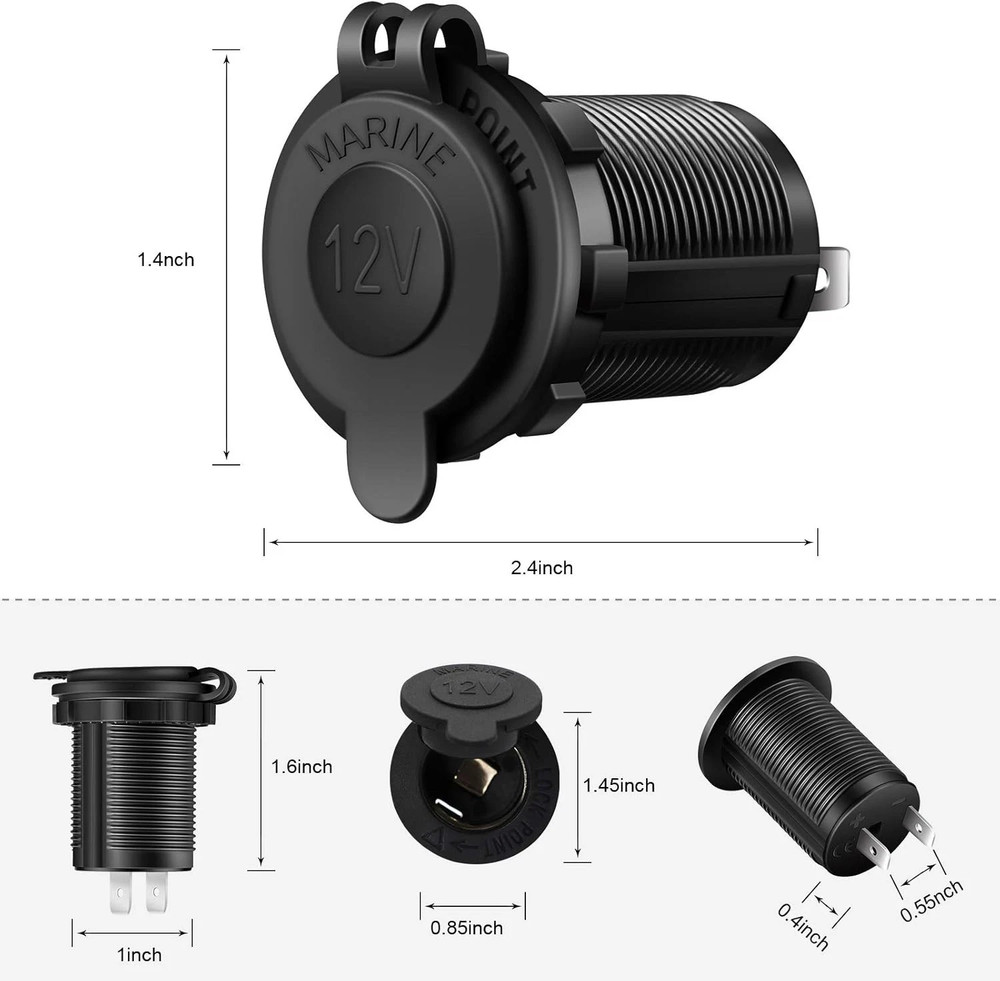 2pc Car Motorcycle Boat Cigarette DC 12V Waterproof Lighter Socket Outlet Plug--