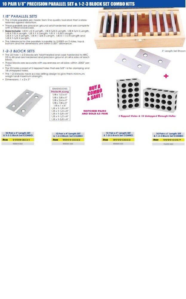1/8 X 3" PRECISION PARALLEL SET & 1-2-3 MATCHED PAIR BLOCK SET (9999-0031)