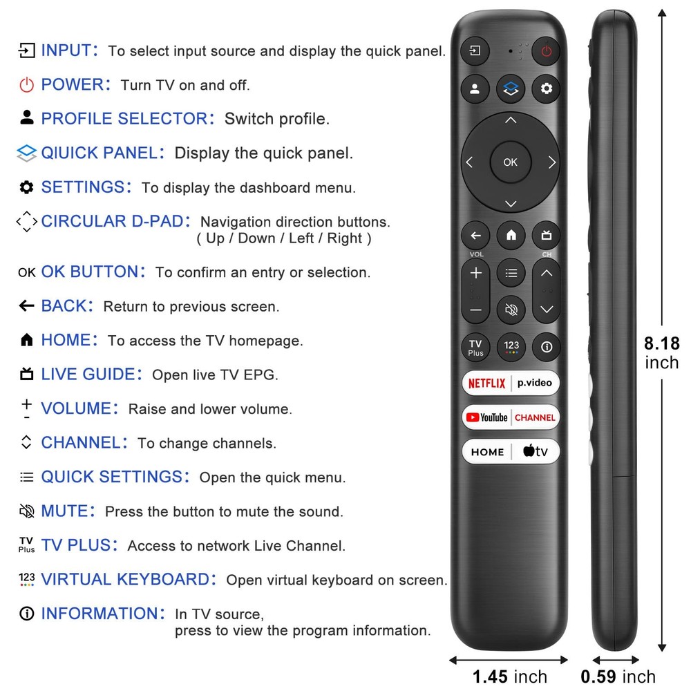 (Pack of 2) for TCL Google TV, Black