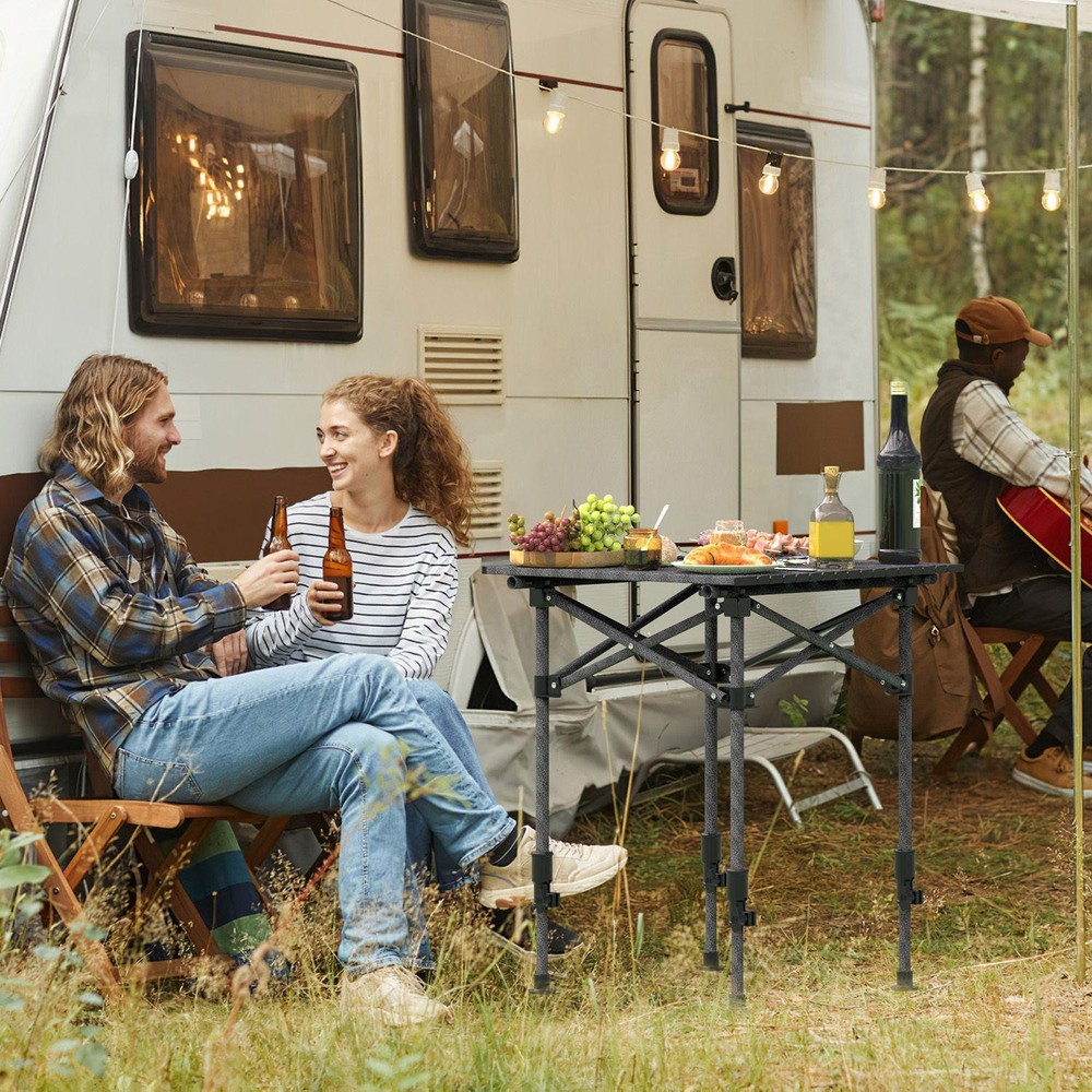 Portable Folding Camping Table w/ Adjustable Height Rustproof Carbon Steel