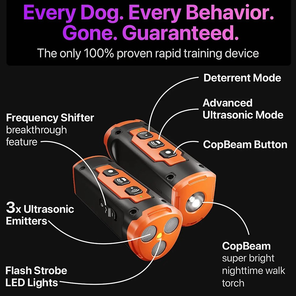 Rechargeable Ultrasonic Dog Training Device with LED Flashlight - Bark Control