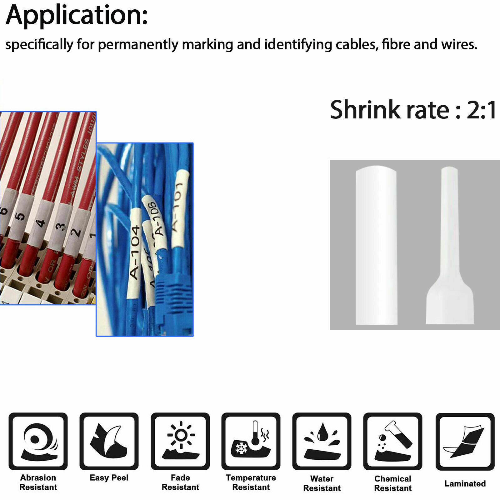 White / Yellow Industrial Heat Shrink Tube fits Brother P-Touch / Dymo Rhino