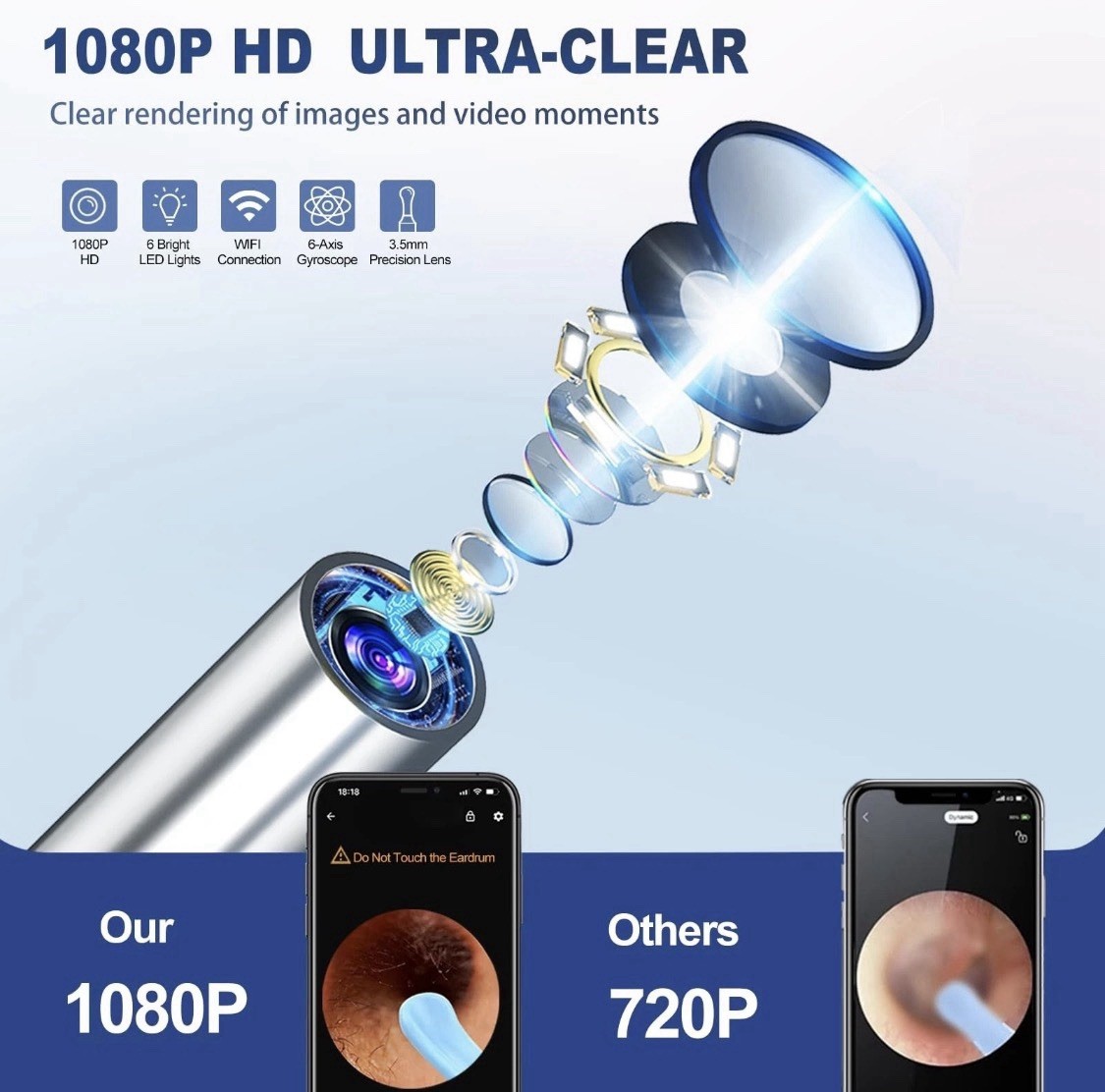 Wireless Ear Wax Remover Set, 1296P Camera HD Ear Endoscope Spoon Pick Tools.