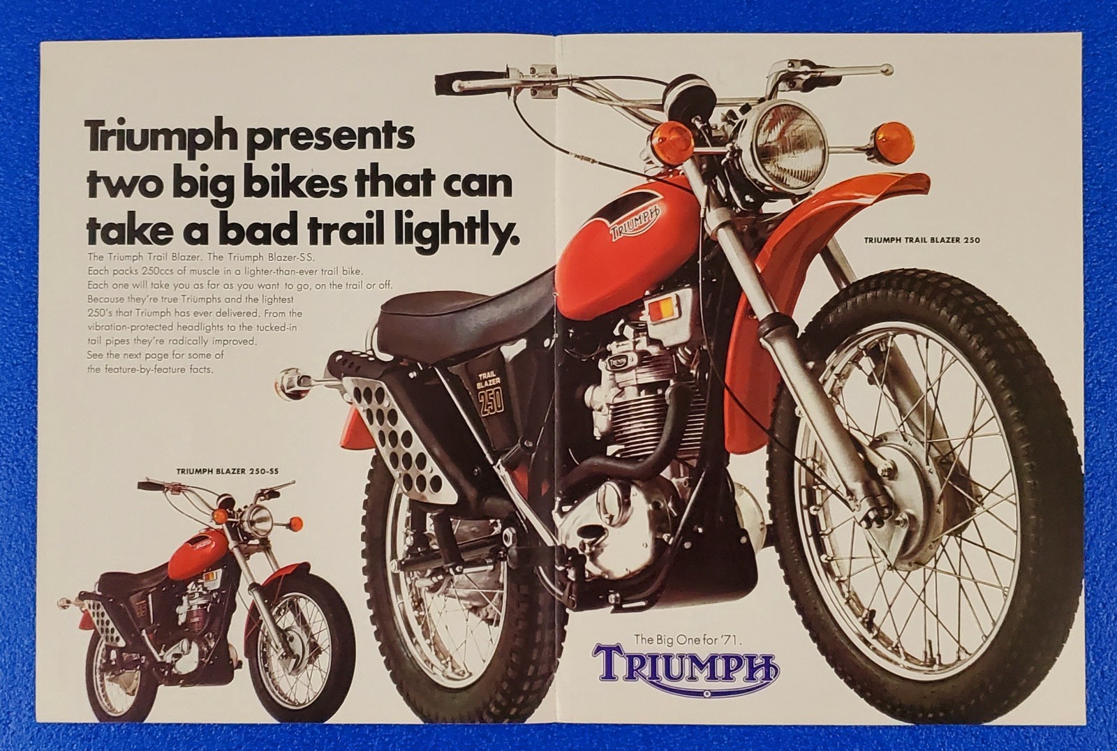 1971 TRIUMPH MOTORCYCLE SALES BROCHURE/PRINT AD TRAIL BLAZER 250 BY BSA NORTON