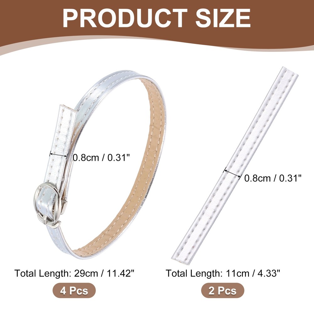 2 Pair Replacement Ankle Strap for Heels Shoe Bands, Bright Silver
