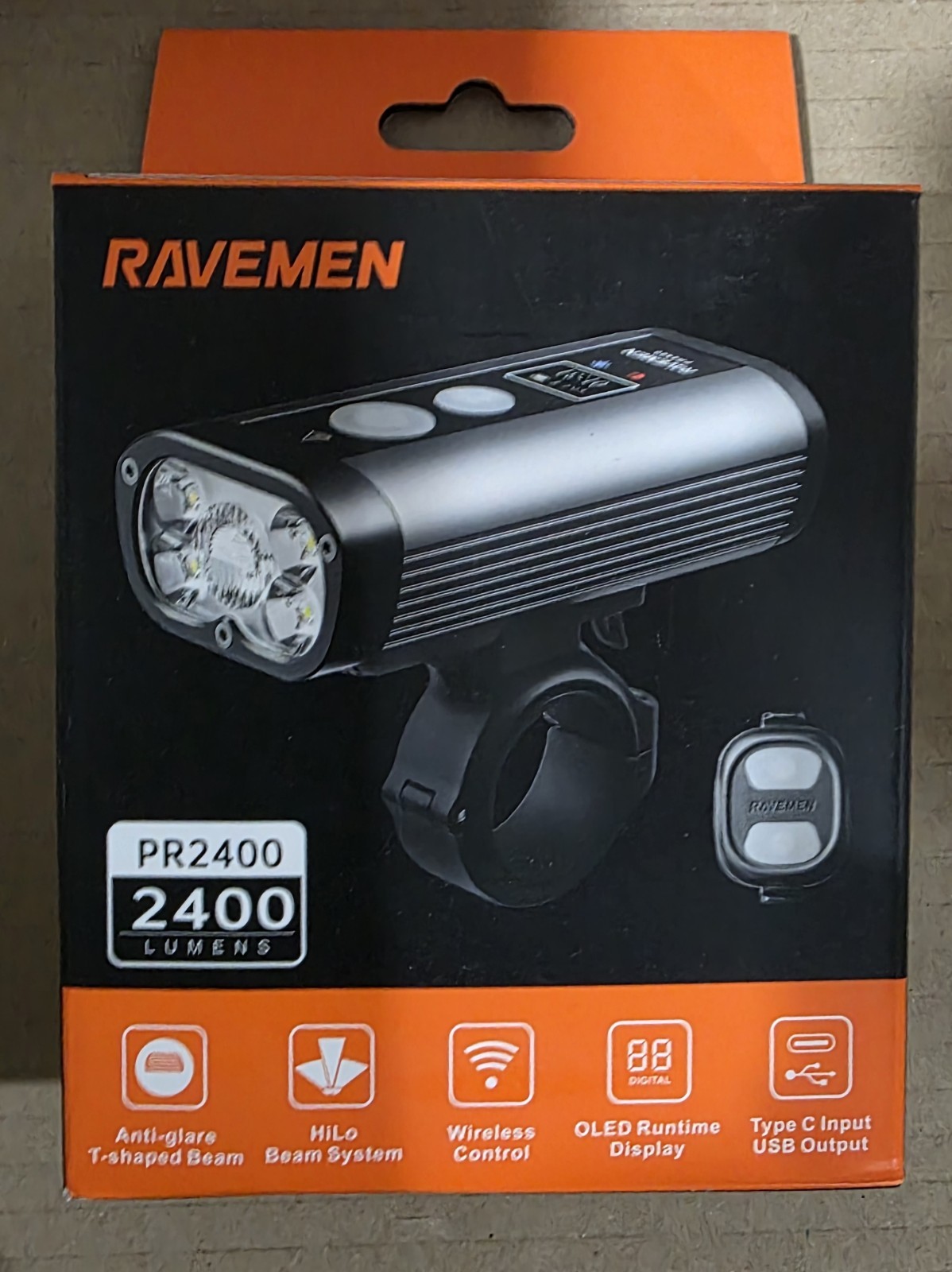 RAVEMEN PR2400 Bicycle Front Light, 2400 Lumens, Black HEADLIGHT - BRAND NEW 🔥