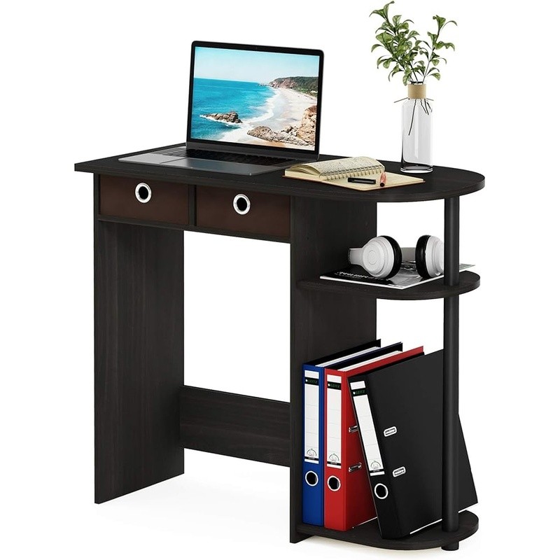 Compact Computer Desk W/ 3 Side Storage Shelves Small Home Office Setup New