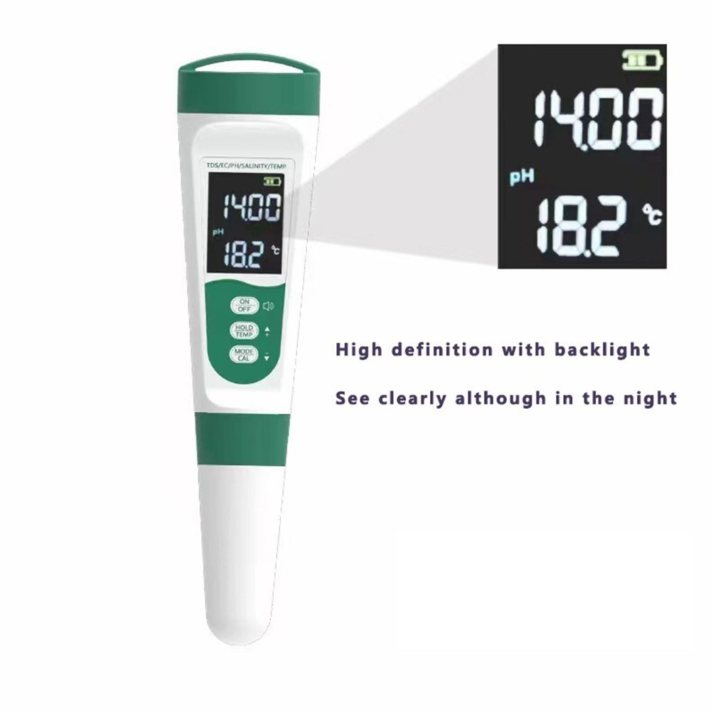 5-in-1 pH TDS EC Salinity Temperature Water Tester with Voice Output