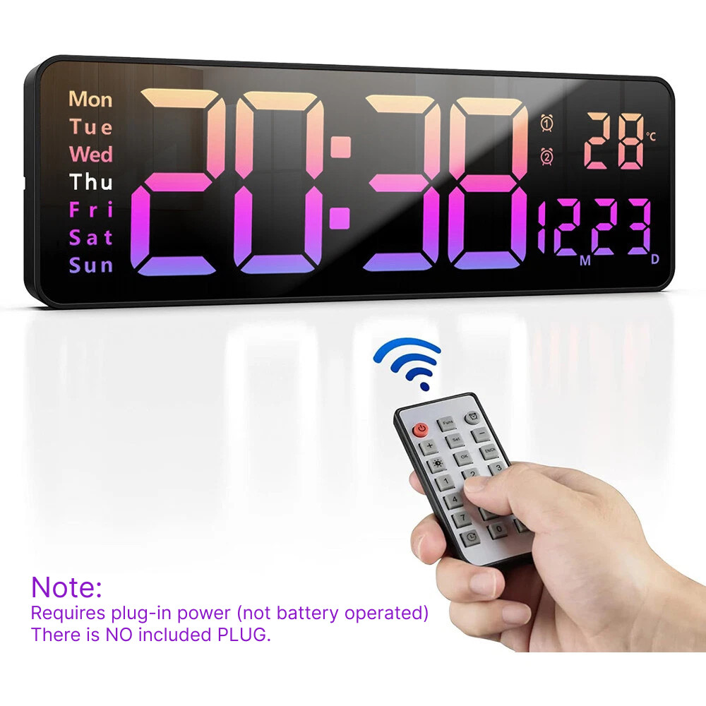 16inch Big Digital LED Clock Wall Mount Large Numbers Timer Date Temperature USA