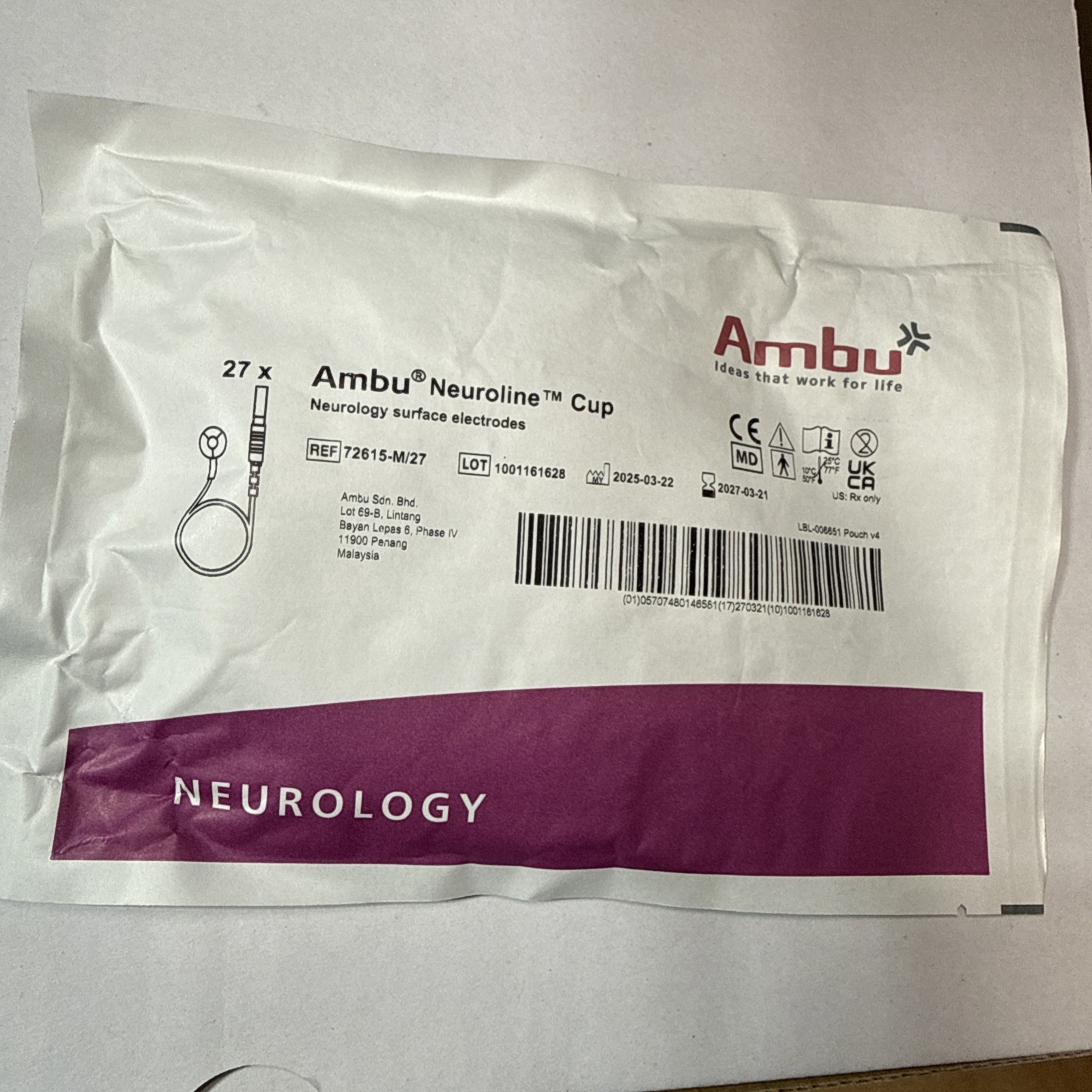 Box of 20 Packs Ambu Neuroline Cup 72615-M/27 Series New Sealed Exp 3-21-27