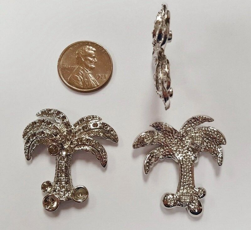 1 Retro Silver Palm Tree 32x31mm. Unset Rhinestone Setting Finding E284