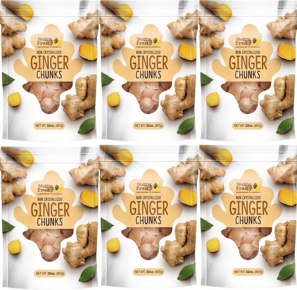 2-Pack Nutty & Fruity Ginger Chunks Dried Non Crystallized Ginger, 32 oz Each