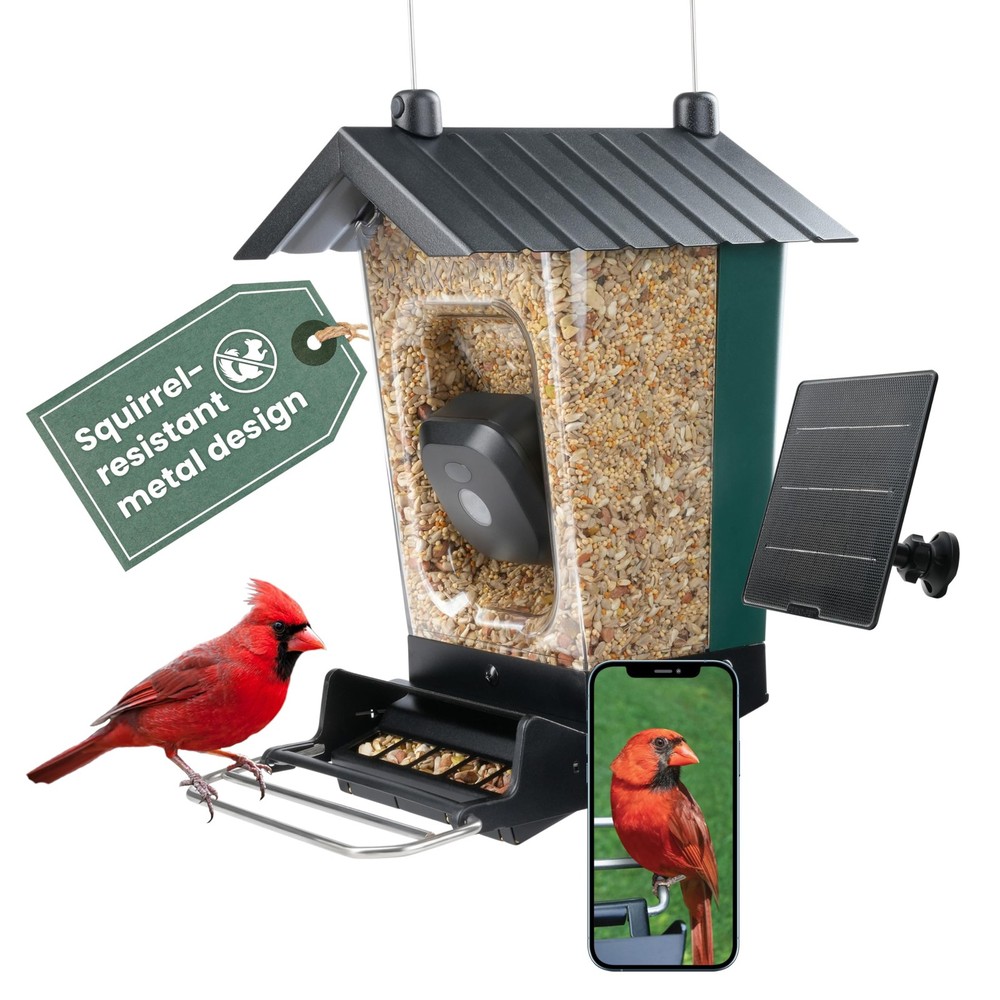 PerkyPet Solar Powered Smart Bird Feeder with Camera  SquirrelResistant, 3.2L...