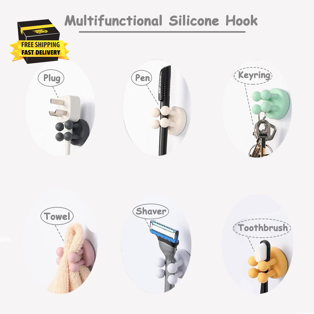 4 Pcs Silicone Waterproof Toothbrush Holders,Multi-Function Self Adhesive Hooks