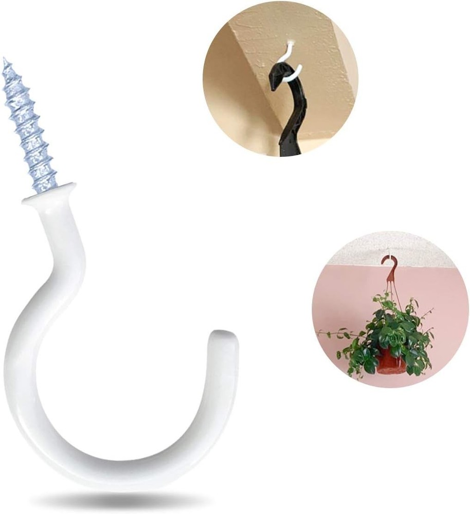 yuntop 12 Pack Vinyl Coated Ceiling Hooks, Multi-Function 1-1/4 Inch, White