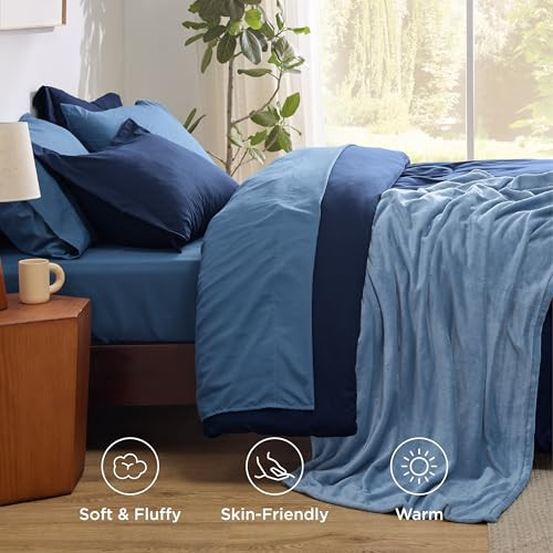 Comforter Set - 6 Pieces Solid Size Bed in a Bag, Blue Bedding Twin Navy Blue