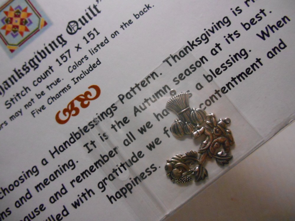 Handblessings THANKSGIVING Quilt Cross Stitch Sampler Pattern Chart with CHARMS