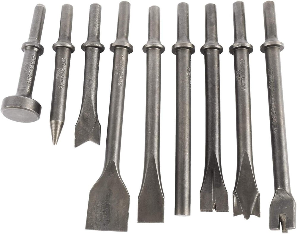 ✅ 9 Pack Pneumatic Air Hammer Punch Chipping Bits 0.39 In Shank Tools Set Chisel