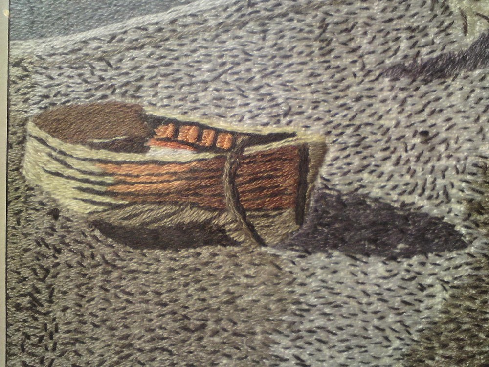 Framed Embroidery Needlework / Wool-work Picture - Beer Harbour, Seaton Devon