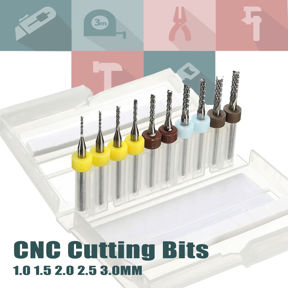 10Pcs Mini PCB Carbide Engraving Drill Bits CNC Rotary Tools End Mill Router Set