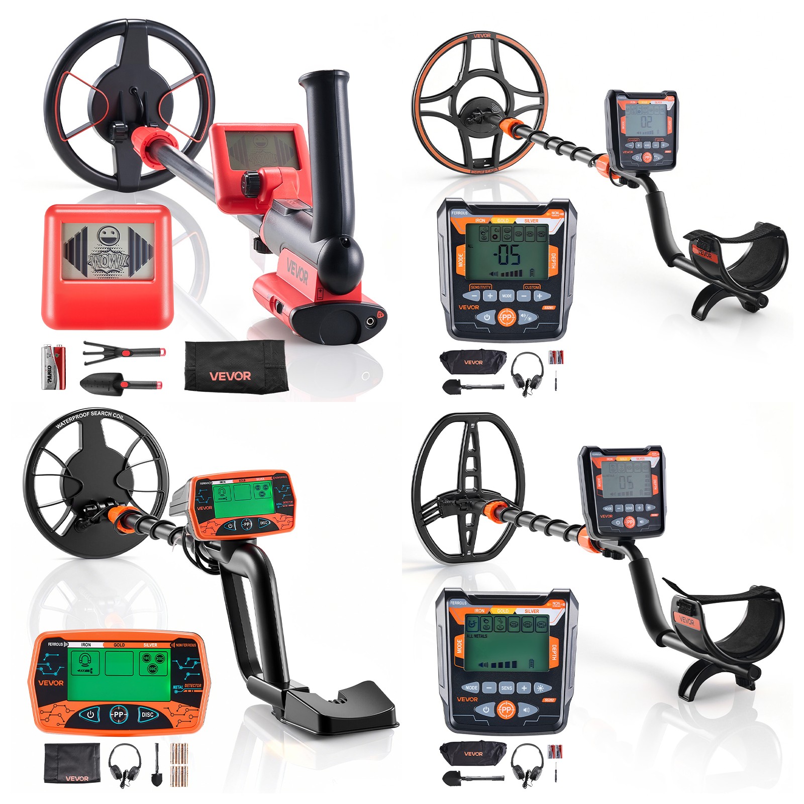 VEVOR Metal Detector for Adults 6-12" Professional Gold Detector Waterproof Coil