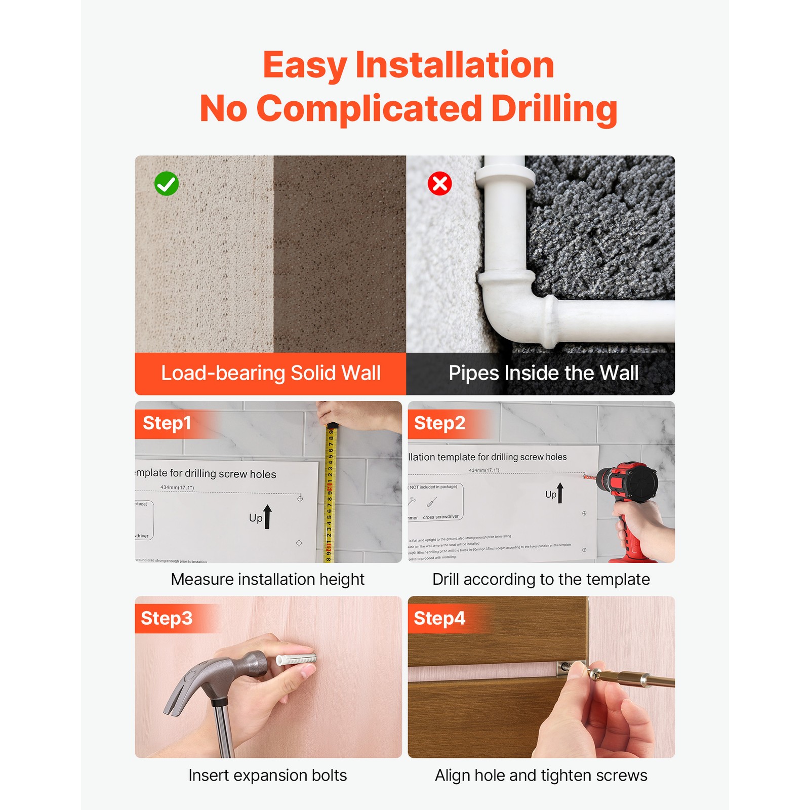 Uimoso Foldable Shower Seat Wall Mounted Folding Shower Bench 400LBS Capacity