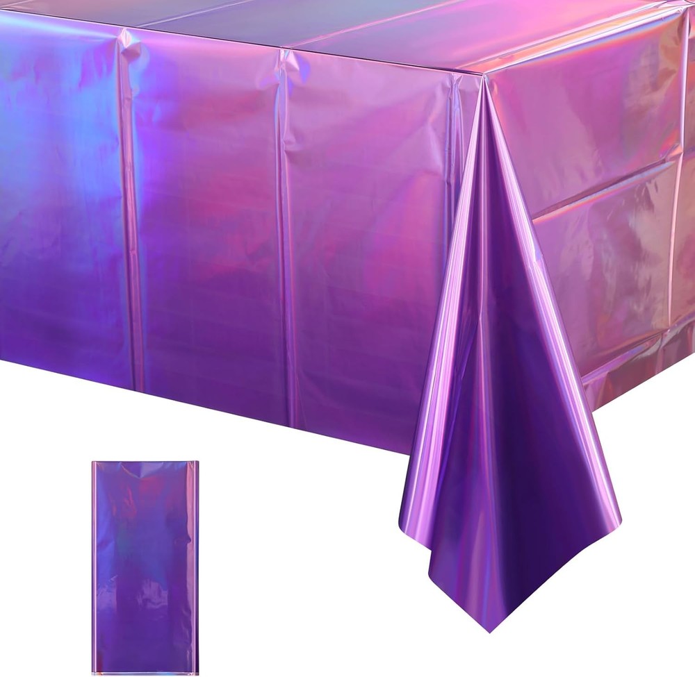 6 Pack Iridescence Plastic Tablecloths Shiny Disposable Laser Rectangle Table