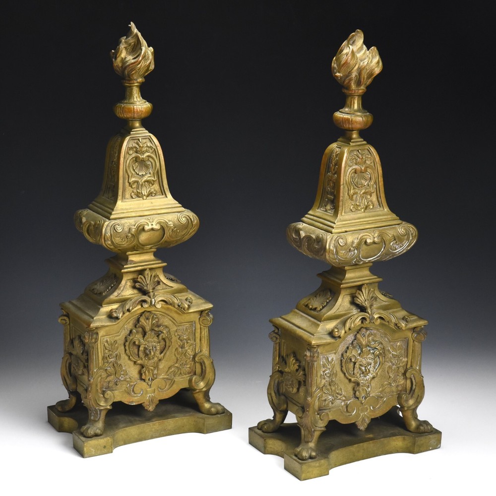 Regence Style Antique Bronze Chenets Firedogs Andirons