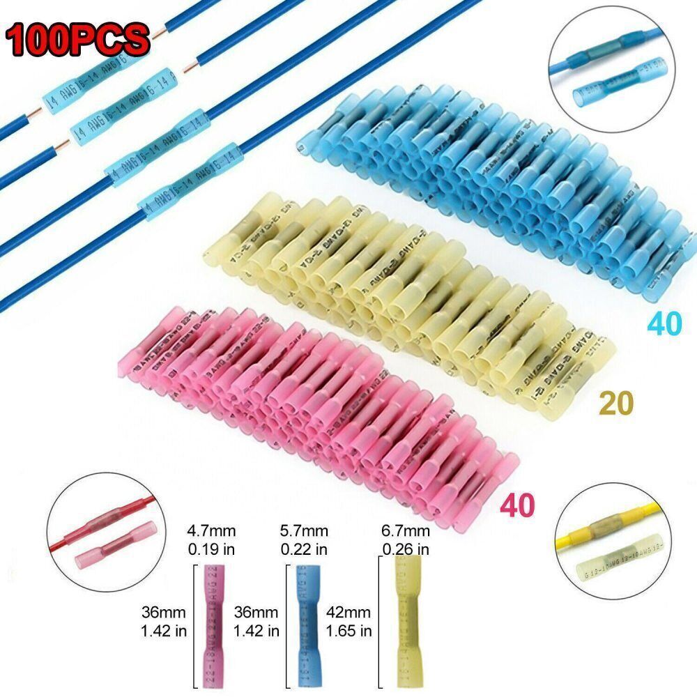 Heat Shrink Electrical Wire Butt Connectors Splice Crimp Terminals Kit US 100PCS
