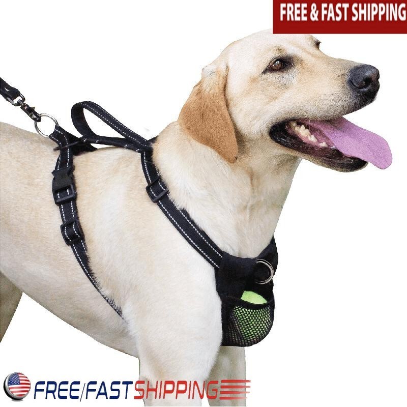 Non-Pulling Dog Harness Adjustable Control Handle Reflective Storage Pouch New