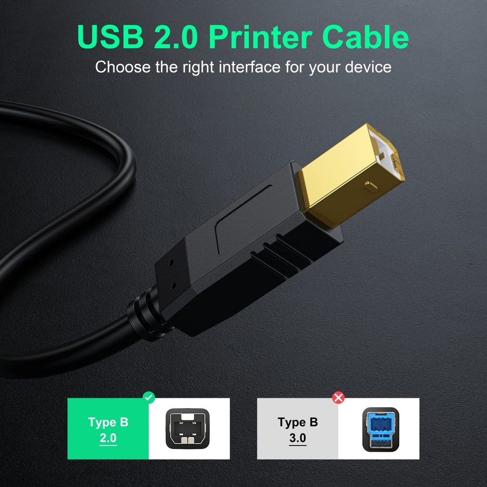 Printer Cable 20 FT - USB A to B 20FT, Black 20 feet