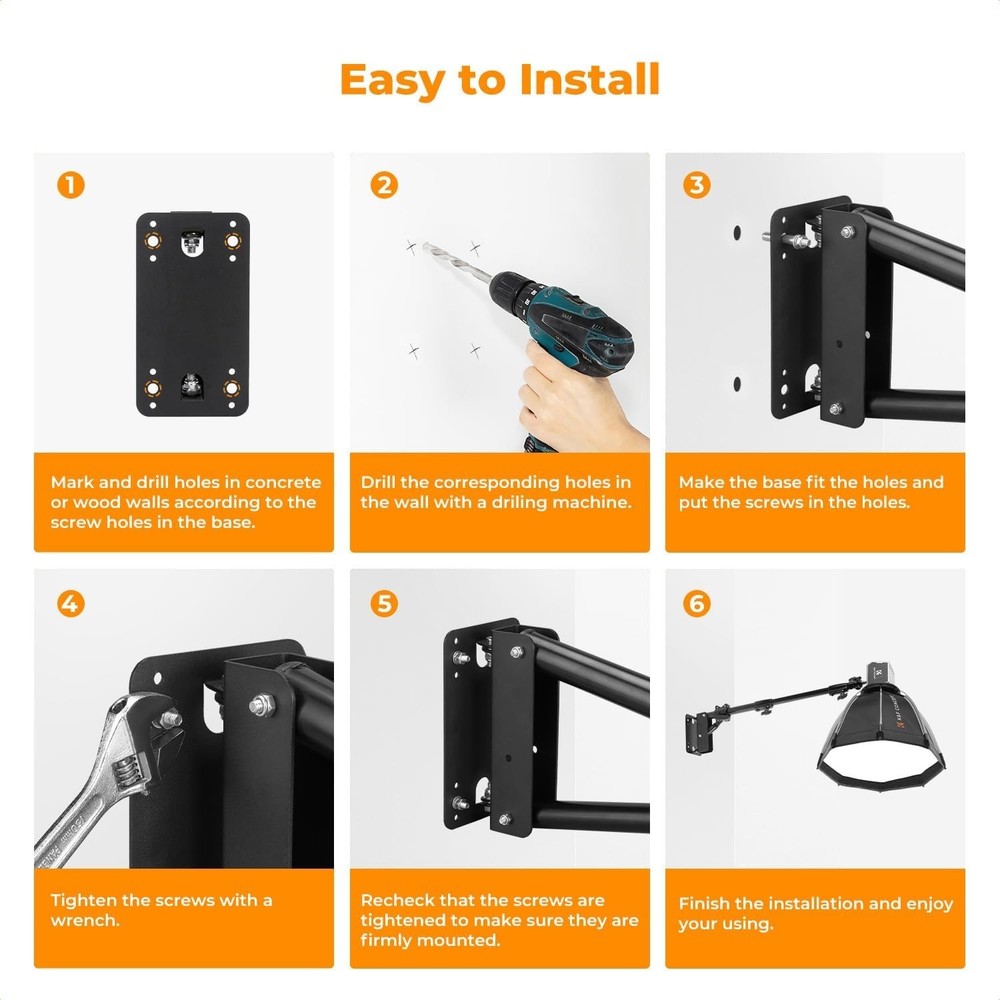 Wall Mount Boom Arm 39.4"- Rotating Triangle Stand for Ring Light, Softbox, R...