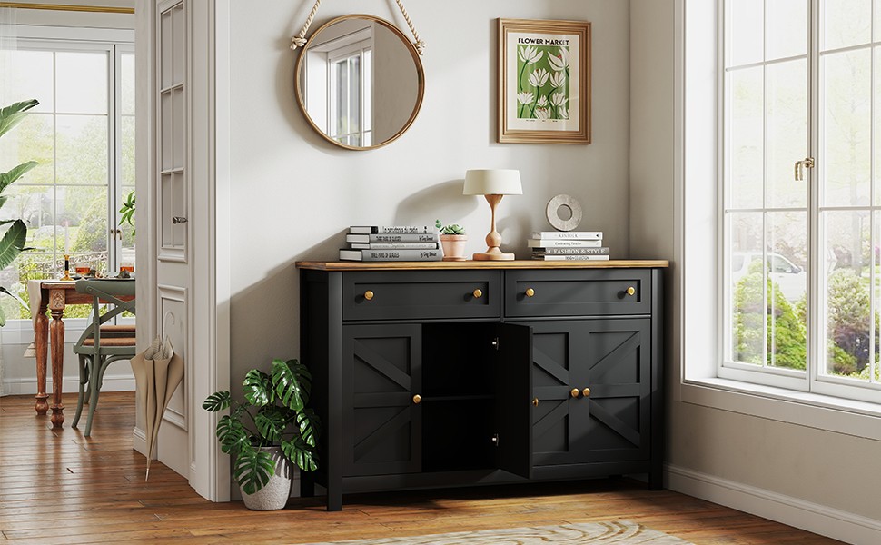 55.1in Sideboard Buffet Cabinet Kitchen Storage Sideboard With Drawers REQY