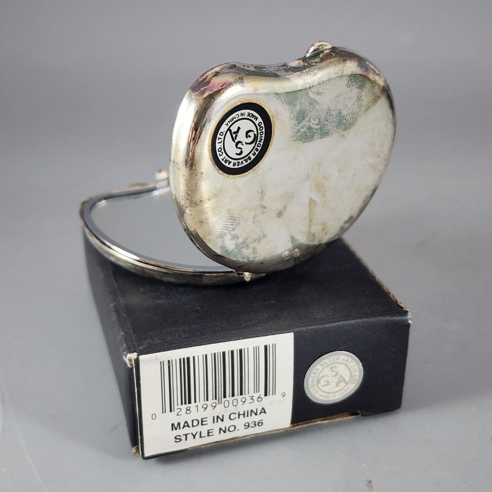 Godinger Silver Art Co Silverplate Kidney Shaped Compact Mirror 2" x 1.5"
