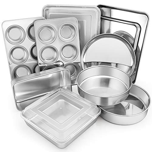 12-Piece Stainless Steel Bakeware Sets, Metal Baking Pan Set Include Compact
