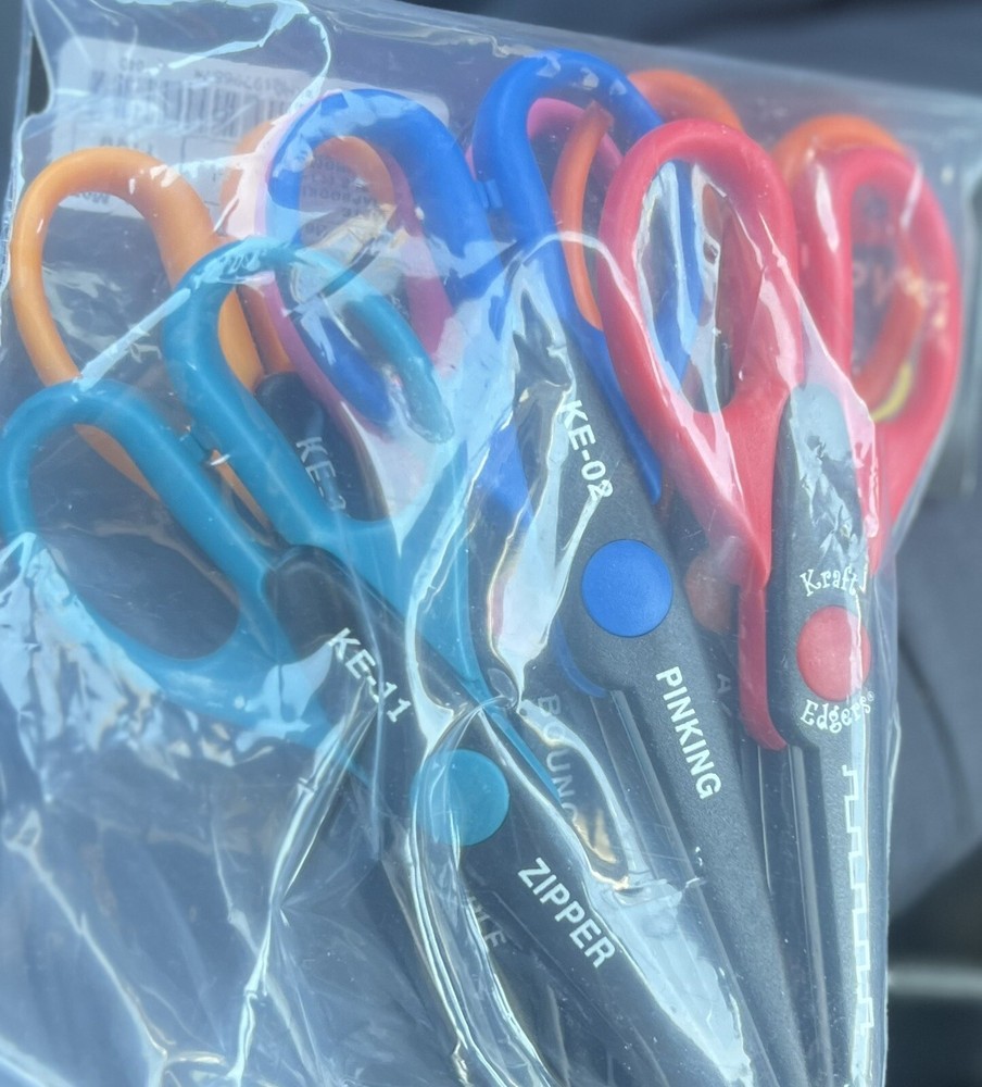 Lot 6 Kraft   Scissors - Crafting Scrapbook Pinking, Heartstrings, Deckle EUC