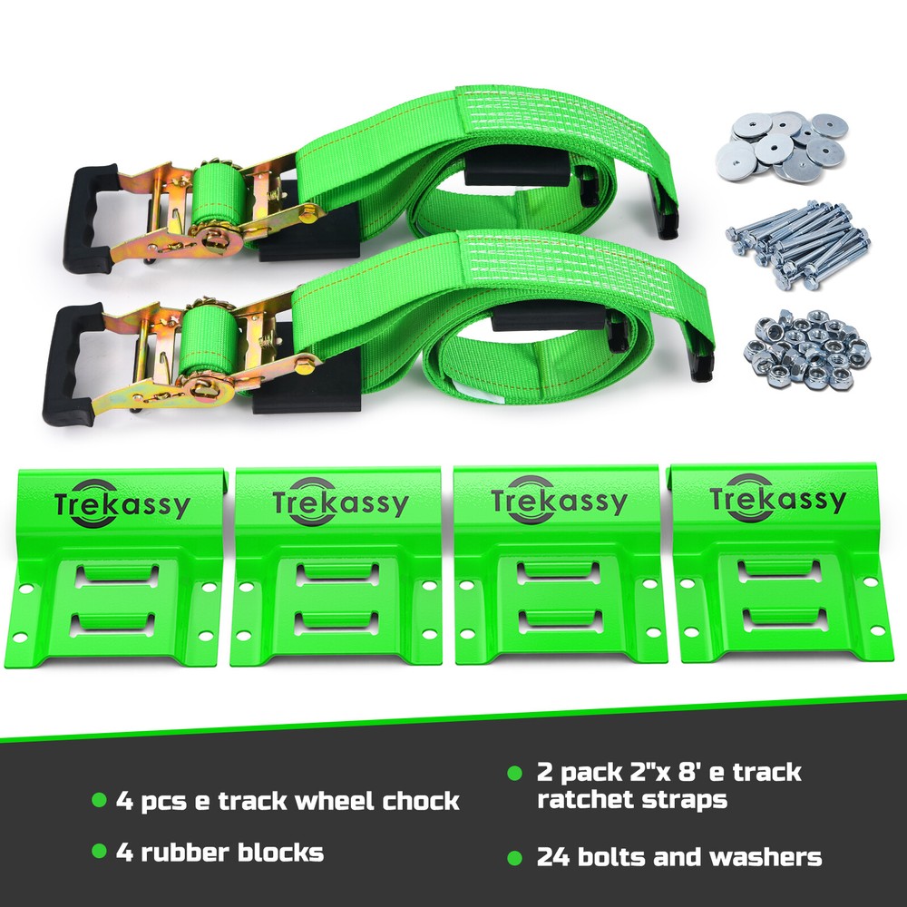 Etrack ATV UTV Wheel Chock Trailer Tire Strap Set Tie down Straps Towing System