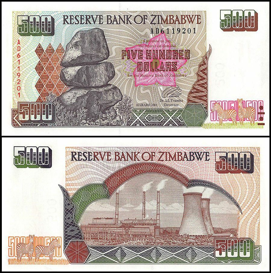 Zimbabwe 500 Dollars, 2001, P-11a, UNC