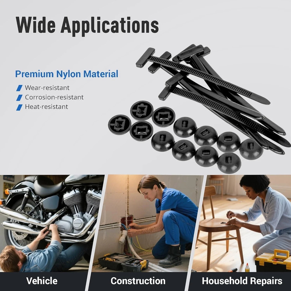 100PCS Nylon Universal Cable Tie Buckle Heavy Duty Self-Locking Zip Holder