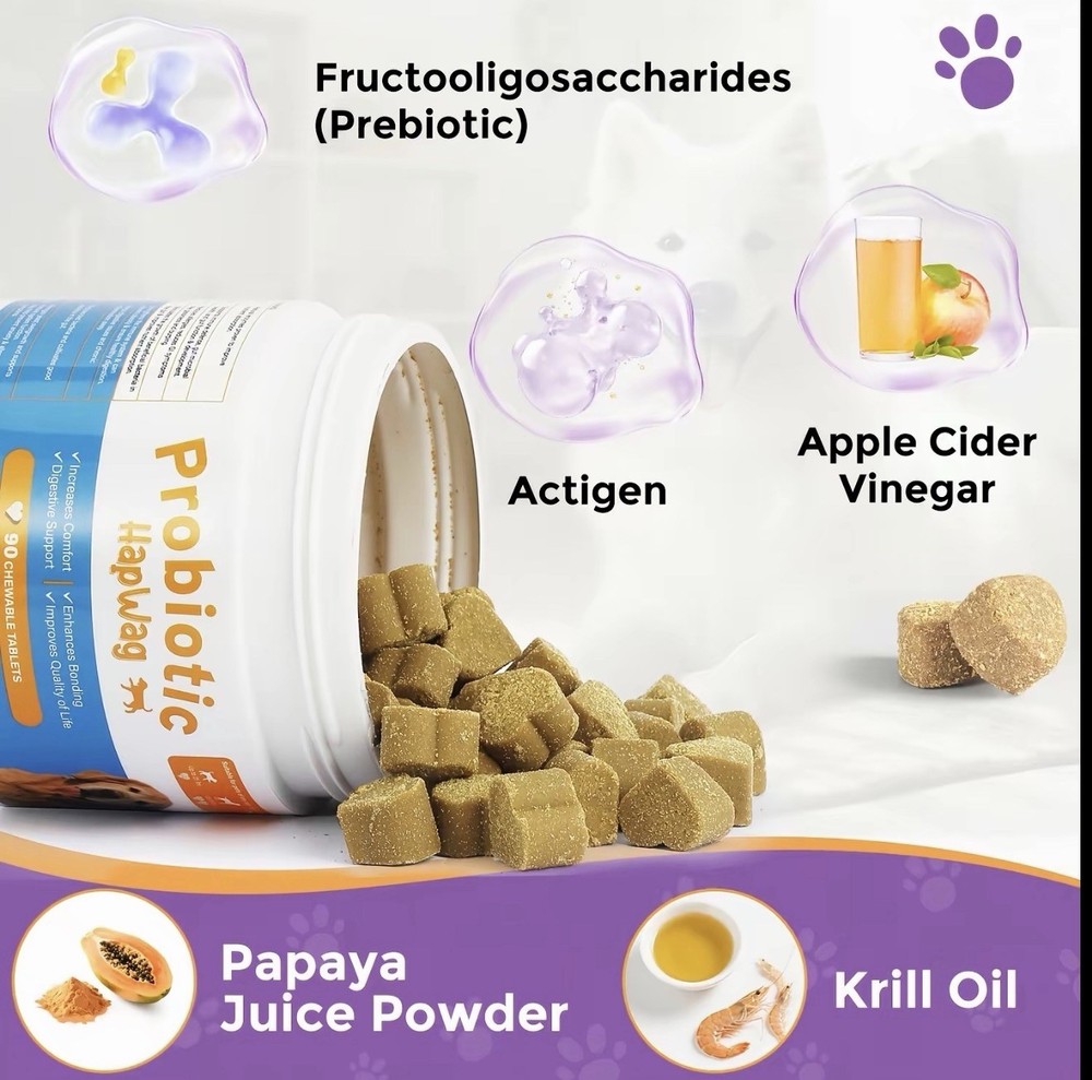 HapWag Probiotic Chewable Tablets for Dogs Digestion Aid 90 Count