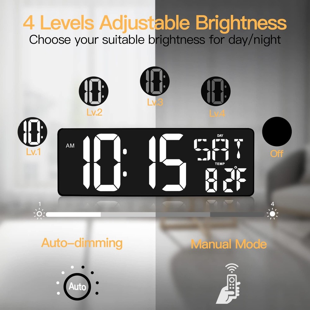 XREXS Large Digital Wall Clock with Remote Control, 17.2 Inch Large, White